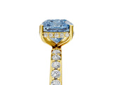 Yellow gold Fancy Blue Cushion Cut Diamond Solitaire Ring with Pavé Band and Hidden Halo_28