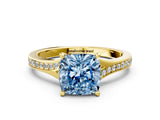 Yellow gold Fancy Blue Cushion Cut Diamond Solitaire Ring with Pavé Band and Prong Setting_12