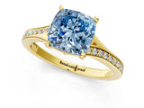 Yellow gold Fancy Blue Cushion Cut Diamond Solitaire Ring with Pavé Band and Prong Setting_13