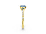 Yellow gold Fancy Blue Cushion Cut Diamond Solitaire Ring with Pavé Band and Prong Setting_14