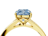 Yellow gold Fancy Blue Cushion Cut Diamond Solitaire Ring with Pavé Band and Prong Setting_16