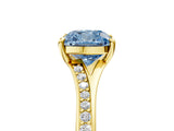 Yellow gold Fancy Blue Cushion Cut Diamond Solitaire Ring with Pavé Band and Prong Setting_17
