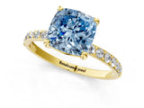 Yellow gold Fancy Blue Cushion Cut Diamond Solitaire Ring with Pave Band and Four Prong Setting_91
