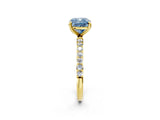 Yellow gold Fancy Blue Cushion Cut Diamond Solitaire Ring with Pave Band and Four Prong Setting_92