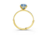 Yellow gold Fancy Blue Cushion Cut Diamond Solitaire Ring with Pave Band and Four Prong Setting_93