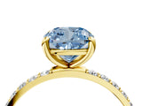 Yellow gold Fancy Blue Cushion Cut Diamond Solitaire Ring with Pave Band and Four Prong Setting_94