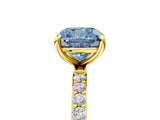 Yellow gold Fancy Blue Cushion Cut Diamond Solitaire Ring with Pave Band and Four Prong Setting_95