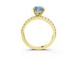 Yellow gold Fancy Blue Cushion Cut Diamond Solitaire Ring with Round  Pavé Band and Four-Prong Setting_39