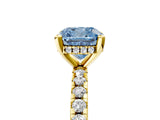 Yellow gold Fancy Blue Cushion Cut Diamond Solitaire Ring with Round  Pavé Band and Four-Prong Setting_41