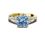 Yellow gold Fancy Blue Cushion Cut Diamond Solitaire Ring with Side Stones and Four-Prong Setting_56