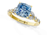 Yellow gold Fancy Blue Cushion Cut Diamond Solitaire Ring with Side Stones and Four-Prong Setting_57