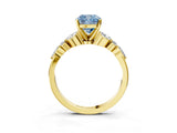 Yellow gold Fancy Blue Cushion Cut Diamond Solitaire Ring with Side Stones and Four-Prong Setting_59