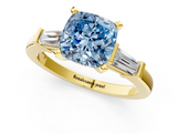 Yellow gold Fancy Blue Cushion  Cut Diamond Solitaire Ring with Tapered Baguette Accents and Four-Prong Setting_77