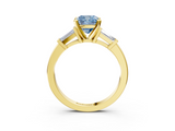 Yellow gold Fancy Blue Cushion  Cut Diamond Solitaire Ring with Tapered Baguette Accents and Four-Prong Setting_79