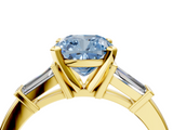 Yellow gold Fancy Blue Cushion  Cut Diamond Solitaire Ring with Tapered Baguette Accents and Four-Prong Setting_80