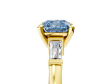 Yellow gold Fancy Blue Cushion  Cut Diamond Solitaire Ring with Tapered Baguette Accents and Four-Prong Setting_81