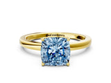 Yellow gold Fancy Blue Cushion Cut Diamond Solitaire Ring with Thin Band and Prong Setting_12