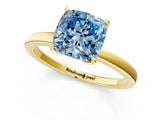 Yellow gold Fancy Blue Cushion Cut Diamond Solitaire Ring with Thin Band and Prong Setting_13