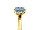 Yellow gold Fancy Blue Cushion Cut Diamond Solitaire Ring with Thin Band and Prong Setting_17