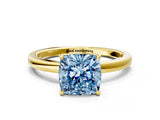Yellow gold Fancy Blue Cushion Cut Diamond Solitaire Ring with Thin Band and Prong Setting_24