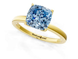 Yellow gold Fancy Blue Cushion Cut Diamond Solitaire Ring with Thin Band and Prong Setting_25