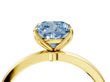 Yellow gold Fancy Blue Cushion Cut Diamond Solitaire Ring with Thin Band and Prong Setting_28