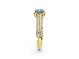 Yellow gold Fancy Blue Cushion Cut Diamond Solitaire Ring with Three-Row Pavé Band and Four-Prong Setting_39
