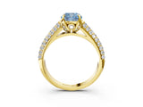 Yellow gold Fancy Blue Cushion Cut Diamond Solitaire Ring with Three-Row Pavé Band and Four-Prong Setting_40