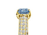 Yellow gold Fancy Blue Cushion Cut Diamond Solitaire Ring with Three-Row Pavé Band and Four-Prong Setting_42