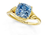 Yellow gold Fancy Blue Cushion Cut Diamond Solitaire Ring with Twist Band and Four-Prong Setting_75