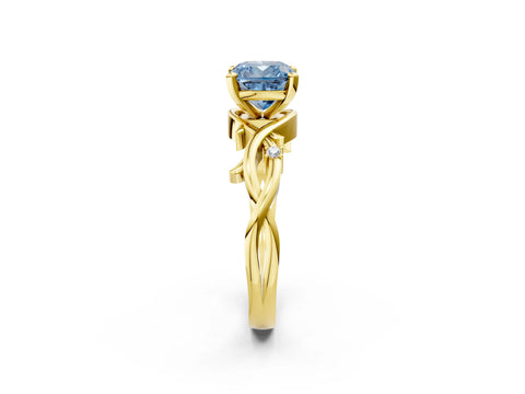Yellow gold Fancy Blue Cushion Cut Diamond Solitaire Ring with Twisted Band and Prong Setting_132