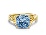 Yellow gold Fancy Blue Cushion Cut Diamond Solitaire Twist Band Prong Setting Ring_72