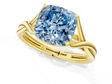 Yellow gold Fancy Blue Cushion Cut Diamond Solitaire Twist Band Prong Setting Ring_73
