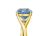 Yellow gold Fancy Blue Cushion Cut Diamond Solitaire Twist Band Prong Setting Ring_77