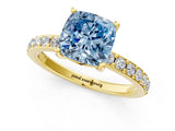 Yellow gold Fancy Blue Cushion  Cut Diamond Solitaire with Pave Band and Four-Prong Setting 1