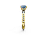 Yellow gold Fancy Blue Cushion  Cut Diamond Solitaire with Pave Band and Four-Prong Setting 2