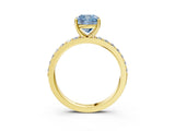 Yellow gold Fancy Blue Cushion  Cut Diamond Solitaire with Pave Band and Four-Prong Setting 3