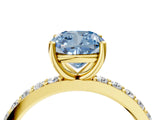 Yellow gold Fancy Blue Cushion  Cut Diamond Solitaire with Pave Band and Four-Prong Setting 4