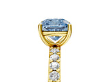Yellow gold Fancy Blue Cushion  Cut Diamond Solitaire with Pave Band and Four-Prong Setting 5