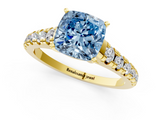 Yellow gold Fancy Blue Cushion  Cut Diamond Solitaire with Pave Band and Four-Prong Setting_157