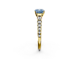 Yellow gold Fancy Blue Cushion  Cut Diamond Solitaire with Pave Band and Four-Prong Setting_158