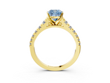 Yellow gold Fancy Blue Cushion  Cut Diamond Solitaire with Pave Band and Four-Prong Setting_159