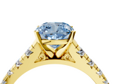Yellow gold Fancy Blue Cushion  Cut Diamond Solitaire with Pave Band and Four-Prong Setting_160