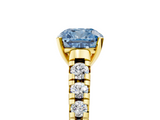 Yellow gold Fancy Blue Cushion  Cut Diamond Solitaire with Pave Band and Four-Prong Setting_161
