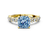 Yellow gold Fancy Blue Cushion Cut Diamond Solitaire with Side Stones, Pave Band, Four-Prong Setting_113