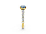 Yellow gold Fancy Blue Cushion Cut Diamond Solitaire with Side Stones, Pave Band, Four-Prong Setting_115