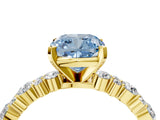 Yellow gold Fancy Blue Cushion Cut Diamond Solitaire with Side Stones, Pave Band, Four-Prong Setting_117