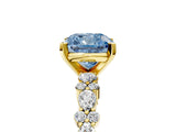 Yellow gold Fancy Blue Cushion Cut Diamond Solitaire with Side Stones, Pave Band, Four-Prong Setting_118