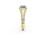 Yellow gold Fancy Blue Cushion Cut Diamond Split Shank Halo Ring with Four-Prong Setting_59