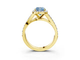 Yellow gold Fancy Blue Cushion Cut Diamond Split Shank Halo Ring with Four-Prong Setting_60